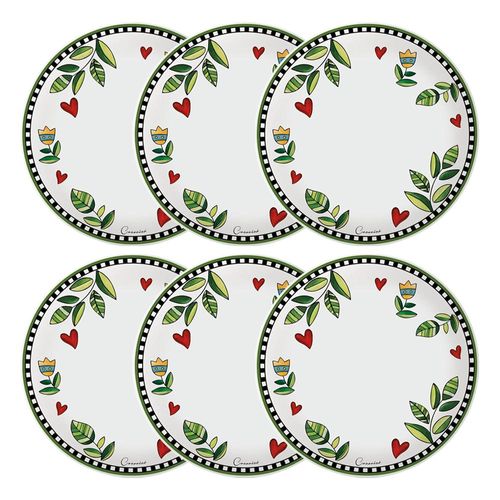 Jogo de pratos em porcelana Imeltron Cocorido 27cm 6 peças verde