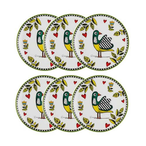Jogo de pratos em porcelana Imeltron Cocorido 19cm 6 peças verde