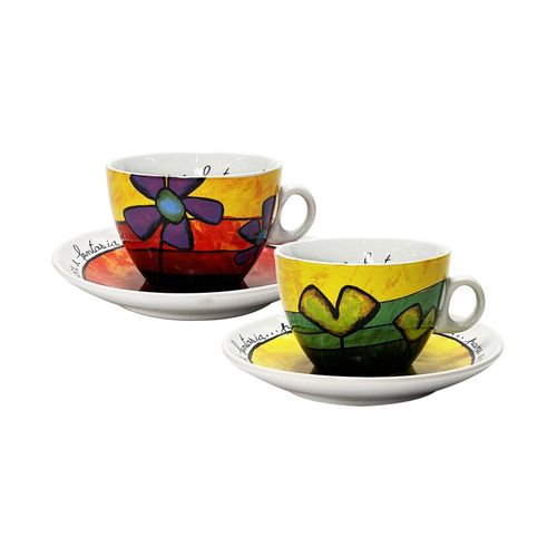 Jogo de xícaras capucciono com pires em porcelana Egan 250ml 2 peças amarela e vermelha Jogo de xícaras capucciono com pires em porcelana Imeltron 90ml 2 peças amarela e vermelha