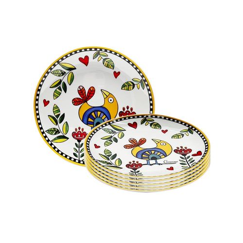 Jogo de pratos em porcelana Imeltron Cocorido 19cm 6 peças amarelo
