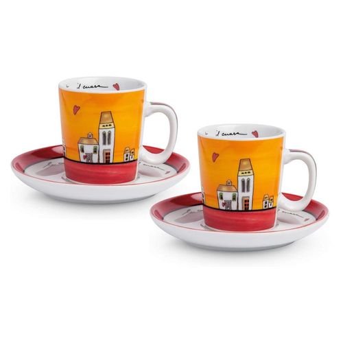 Jogo de xícaras com pires Egan Le Casette 100ml 2 peças vermelho e laranja Jogo de xícaras com pires Imeltron Le Casette 100ml 2 peças vermelho e laranja