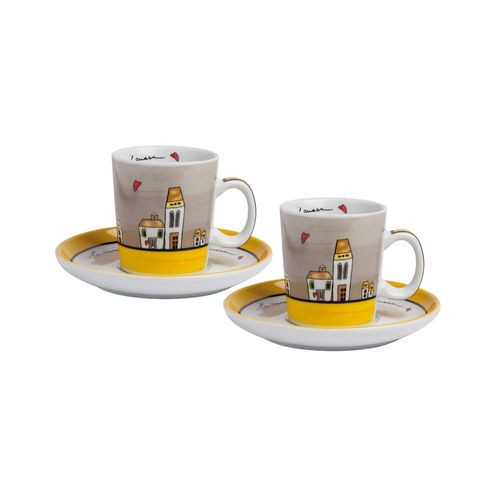 Jogo de xícaras com pires em porcelana Egan Le Casette 100ml 2 peças amarelo