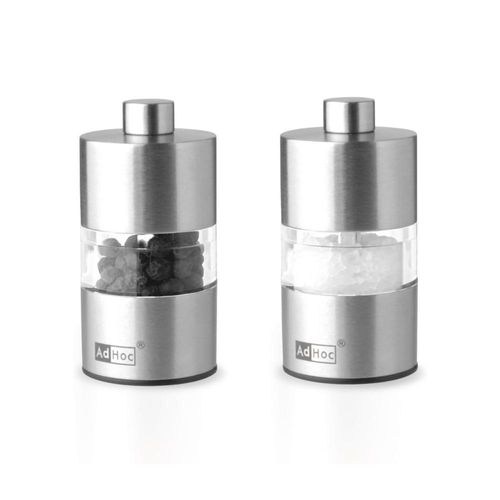 Jogo de moedores de pimenta e sal em inox e acrílico AdHoc Minimill 6,2cm 2 peças prata