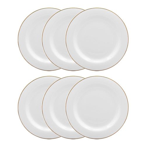 Jogo de pratos rasos em porcelana Strauss Gold 28cm 6 peças