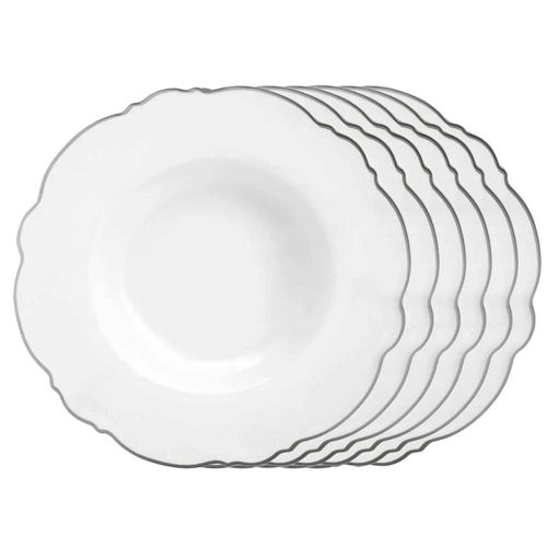 Jogo de pratos fundos de porcelana Wolff Maldivas 6 peças 23cm filete prata