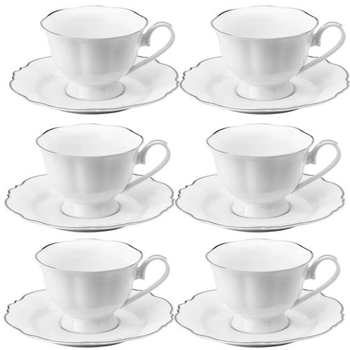 Jogo de xícaras de chá de porcelana Wolff Maldivas 6 peças 180ml filete prata