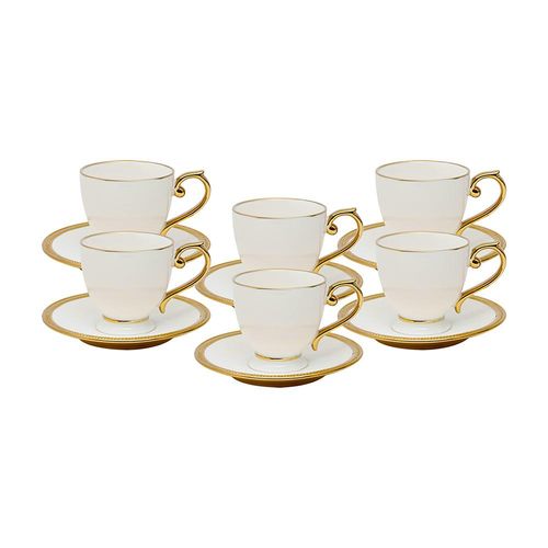 Jogo de 6 xícaras Wolff 18056 Paddy branco com dourado 200 ml em porcelana
