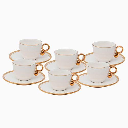 Jogo de 6 xícaras para café Wolff 18060 Egg branca e dourado 90 ml em porcelana