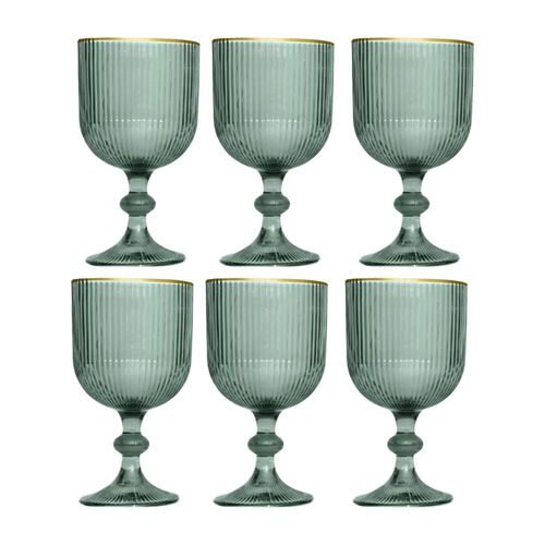Jogo de taças em vidro borda dourada L'Hermitage Cameratta 365ml 6 peças verde