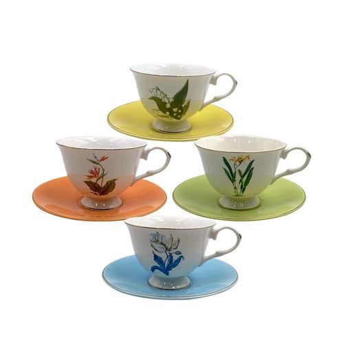 Jogo de xícaras para café L'Hermitage Flora em new bone china 90ml 8 peças colorido