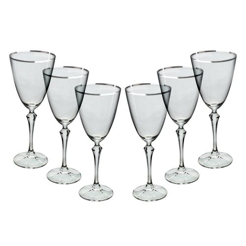 Jogo de taças para água Bohemia Elizabeth em cristal 350ml 6 peças prata rim