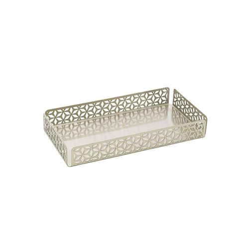 Bandeja retangular em aço inox Wolff Garden 30x25x4cm champanhe