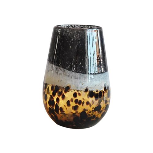 Vaso murano em vidro mesclado L'Hermitage 15x21,5cm preto e dourado