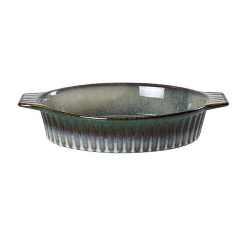 Travessa oval em cerâmica com alça L'Hermitage Mist 1,95 litro verde