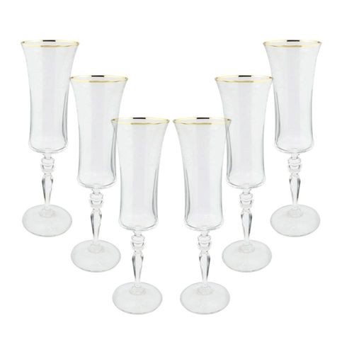 Jogo de taças champanhe cristal ecológico Bohemia Grace 190ml 6 peças ouro