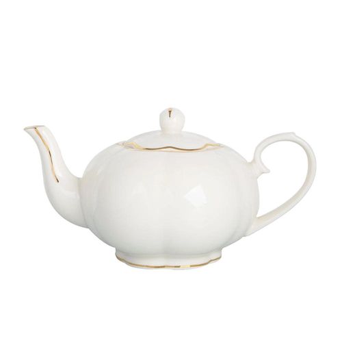 Bule chá new bone china com filado dourado L'Hermitage Camélia 1,2 litro branco