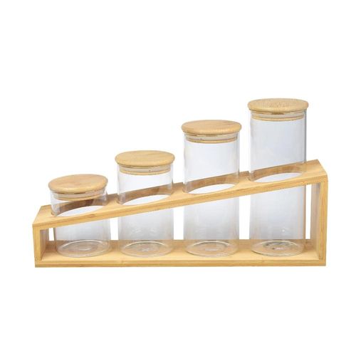 Porta-condimentos em vidro borosilicato com suporte bambu Dynasty 4 peças