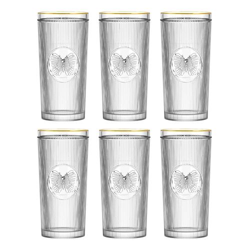 Jogo de copos altos em cristal Ecológico L'Hermitage Borboleta 350ml 6 peças