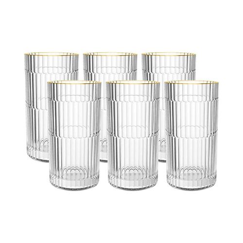 Jogo de copos altos em cristal borda dourada L'Hermitage Pisa 370ml 6 peças