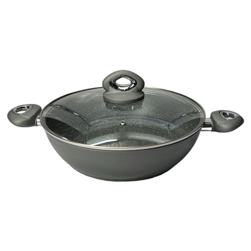 Panela Wok em alumínio com tampa Bialetti Petravera Plus 28cm cinza