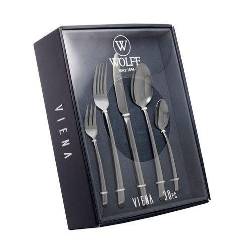 Faqueiro em Aço Inox Wolff Viena 30 Peças com Caixa Litografada ideal para presente: Charme e Praticidade para Sua Mesa