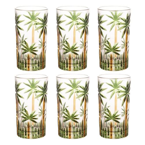 Jogo de Copos Altos em Cristal Wolff Palm Tree Handpaint 6 Peças 360ml: Arte e Frescor para Seus Drinks
