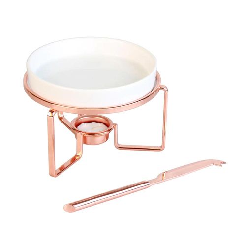 Rechaud para queijo brie com faca cerâmica e aço inox Fracalanza 16x11,5cm rosa