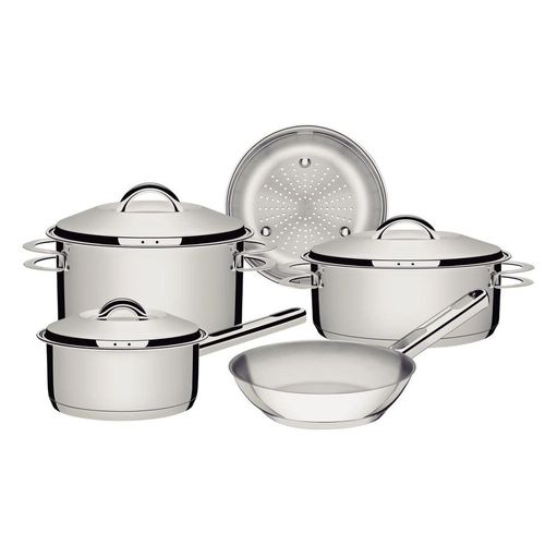 Jogo de Panelas em Aço Inox Tramontina Solar com Fundo Triplo e Tampas de Inox 5 Peças Jogo de Panelas em Aço Inox Tramontina Solar com Fundo Triplo e Tampas de Inox 5 Peças