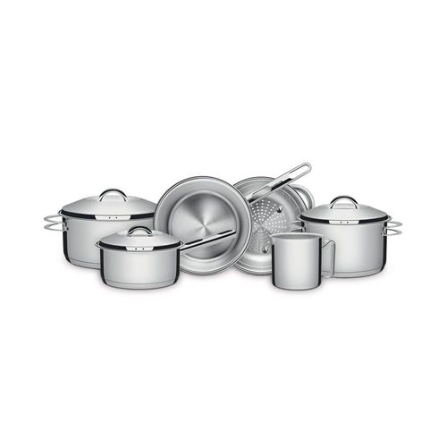 Jogo de Panelas Tramontina Solar em Aço Inox com Fundo Triplo e Tampas de Inox 6 Peças Jogo de Panelas Tramontina Solar em Aço Inox com Fundo Triplo e Tampas de Inox 6 Peças