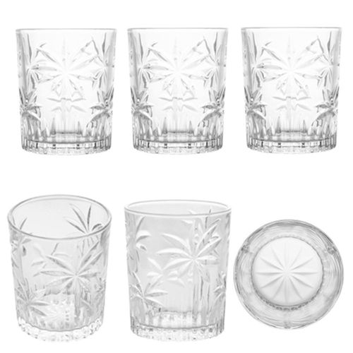 Jogo de copos baixos em cristal Wolff Palm Tree 6 copos 340ml para água, drinks e sucos