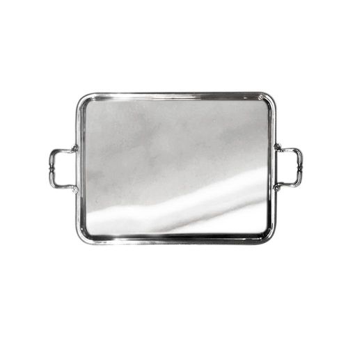 Bandeja em prata retangular com alça Christofle Perles 54x42cm