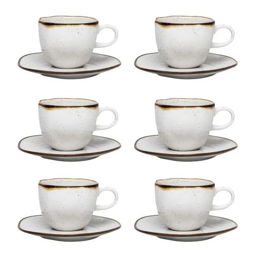 Jogo de 6 Xícaras de Chá Oxford Ryo Maresia Branco e Marrom 220ml com Pires Jogo de 6 Xícaras de Chá Oxford Ryo Maresia Branco e Marrom 220ml com Pires