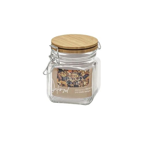 Pote Hermético Oxford Retrô Quadrado de Vidro com Tampa de Bambu 700ml
