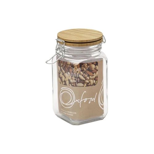 Pote Hermético Oxford Retrô Quadrado de Vidro com Tampa de Bambu 1,2L