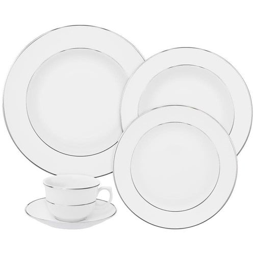 Jogo de Jantar Chá 30 Peças Porcelana Oxford Flamingo Diamond: Prata