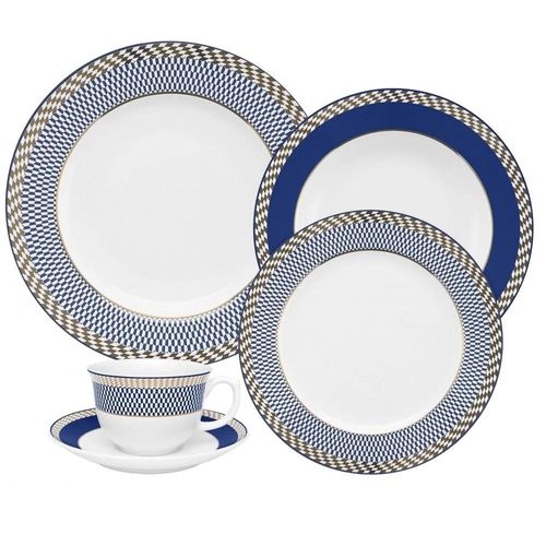 Jogo de Jantar Chá 30 Peças Porcelana Oxford Flamingo Op Art: Ouro