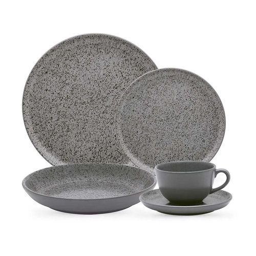 Jogo de Jantar Chá 30 Peças Cerâmica Oxford Flat Gray: Minimalista Jogo de Jantar Chá 30 Peças Cerâmica Oxford Flat Gray: Minimalista