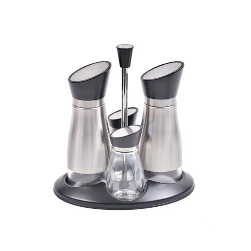 Galheteiro e saleiro Kenya em inox e vidro 4 peças Galheteiro e saleiro Kenya em inox e vidro 4 peças