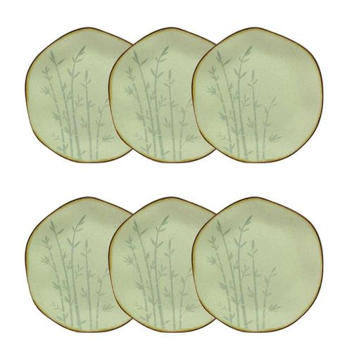 Jogo de 6 Pratos de Sobremesa Oxford Ryo Bambu Marrom e Verde 21,5cm Porcelana Jogo de 6 Pratos de Sobremesa Oxford Ryo Bambu Marrom e Verde 21,5cm Porcelana