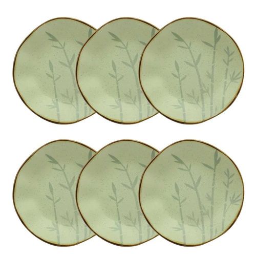 Jogo de 6 Pratos Fundos Oxford Ryo Bambu Marrom e Verde 22,5cm Porcelana