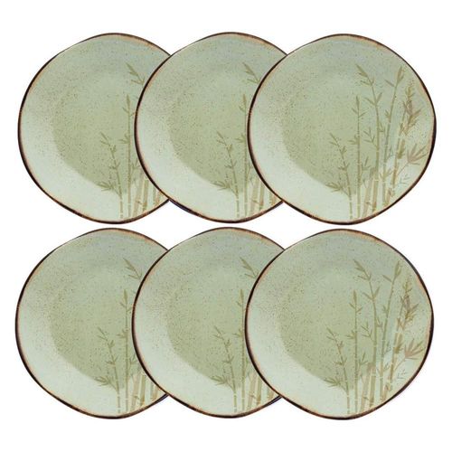 Jogo de 6 Pratos Rasos Oxford Ryo Bambu Marrom e Verde 27,5cm Porcelana Jogo de 6 Pratos Rasos Oxford Ryo Bambu Marrom e Verde 27,5cm Porcelana