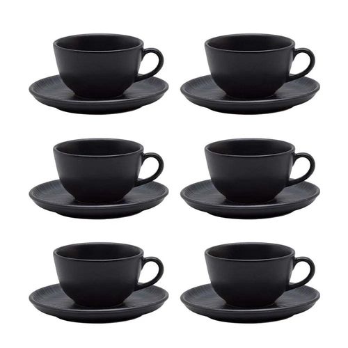 Jogo de 6 Xícaras de Chá Oxford Flat Ônix 200ml com Pires