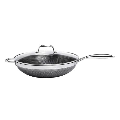 Panela Wok em Aço com Alças Inox 34cm com Tampa Oxford CookingPro Hive