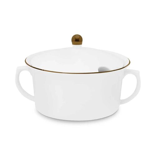 Sopeira de Porcelana Oxford Flamingo Sofia Branco e Dourado 2L com Tampa Sopeira de Porcelana Oxford Flamingo Sofia Branco e Dourado 2L com Tampa