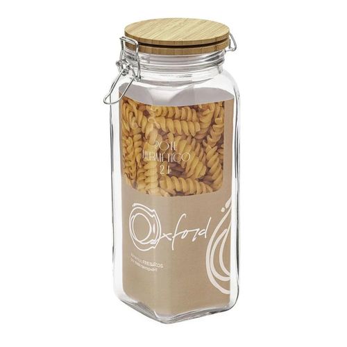 Pote Hermético Oxford Retrô Quadrado de Vidro com Tampa de Bambu 2L Pote Hermético Oxford Retrô Quadrado de Vidro com Tampa de Bambu 2L