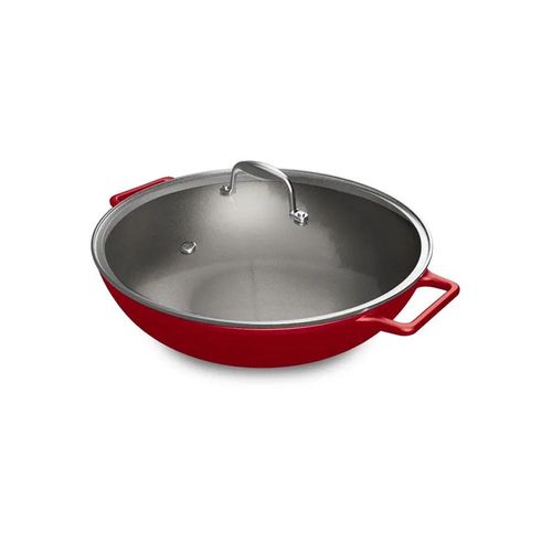Panela Wok de Ferro Fundido Esmaltado Oxford Aroma Vermelha 35cm para Indução
