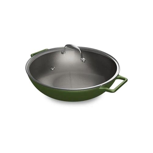 Panela Wok de Ferro Fundido Esmaltado Oxford Aroma Verde 35cm para Indução