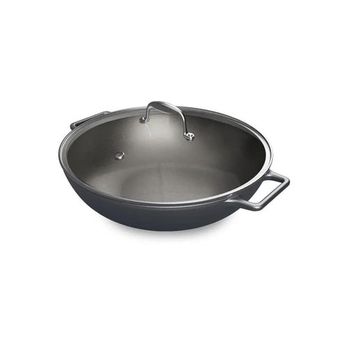 Panela Wok de Ferro Fundido Esmaltado Oxford Aroma Cinza 35cm para Indução