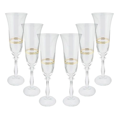 Jogo de taças champanhe cristal ecológico Bohemia Angela 190ml 6 peças ouro rim Jogo de taças champanhe cristal ecológico Bohemia Angela 190ml 6 peças ouro rim