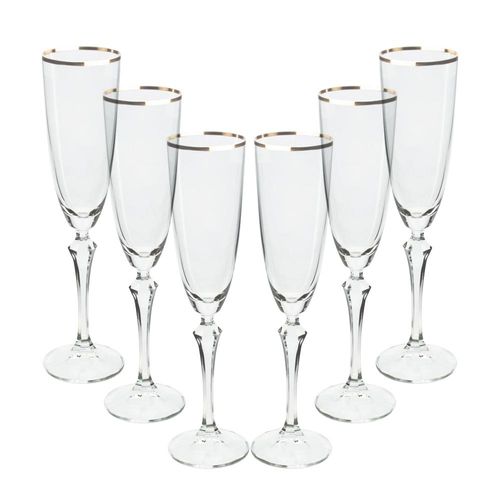 Jogo de taças champanhe cristal ecológico Bohemia Elizabeth 200ml 6 peças prata rim